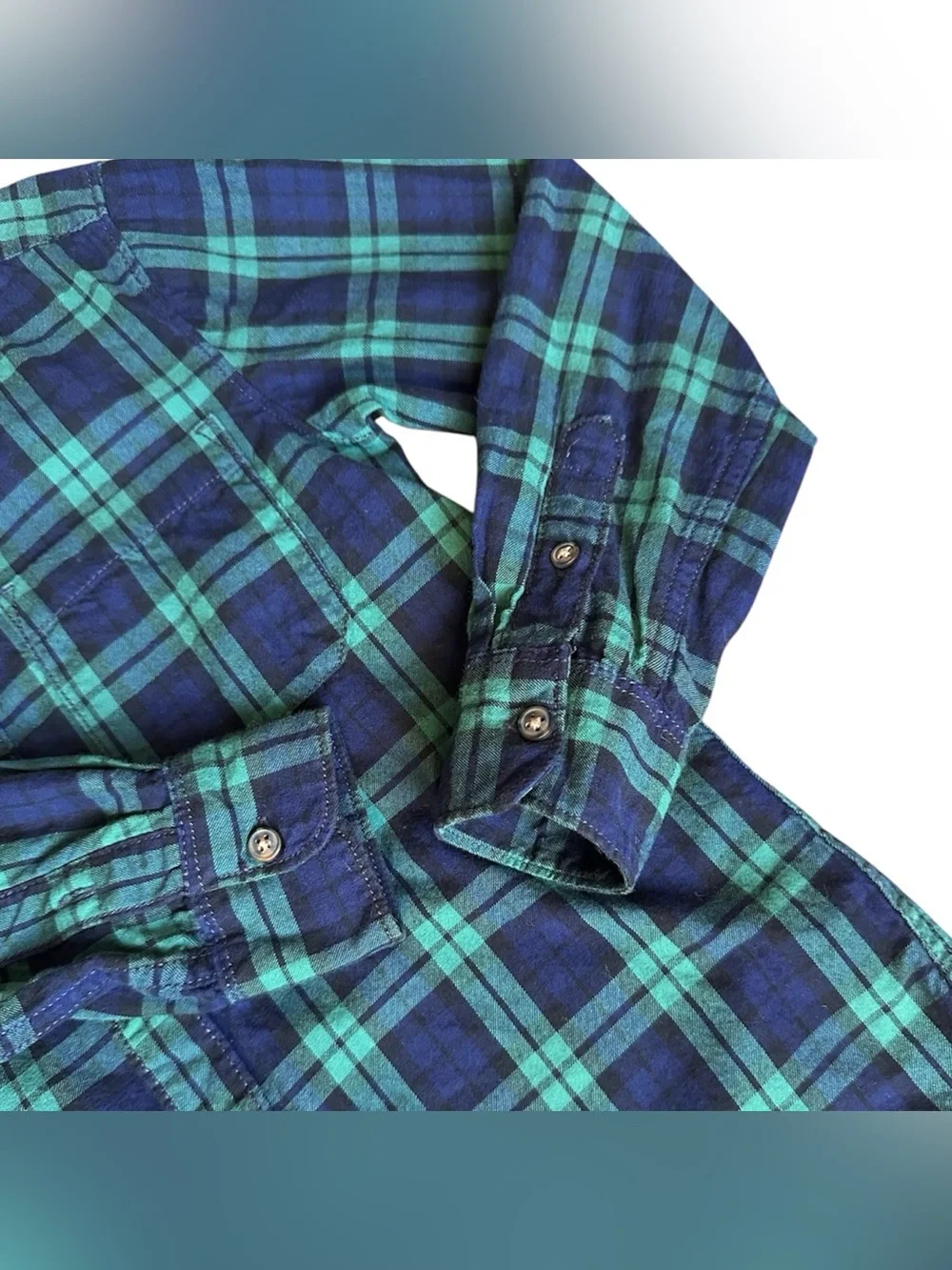 Carter's Size 6 Boys Green Blue plaid Button down long sleeve shirt
